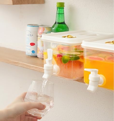 1 Gallon Beverage Drink Dispenser for Fridge, Plastic Beverage Dispenser with Spigot，Juice Container Sealed with Filter Screen，Cold Hot Drink Jug for Christmas Party Supplies (2PCS 1Gallon)