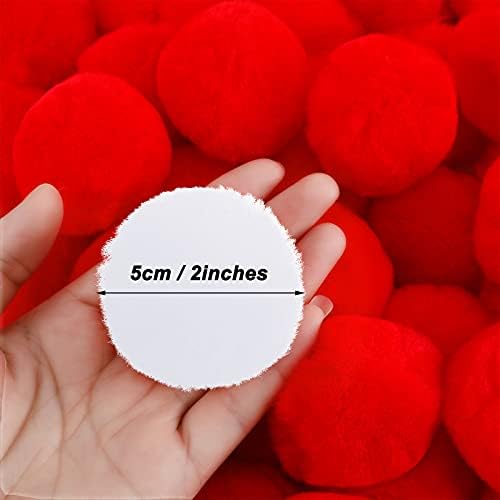 WILLBOND 50 Pcs Christmas Large Pom Poms for Crafts, 2 Inch Halloween Fluffy Pompoms Giant Acrylic Balls Holiday Costume Fuzzy Ball for DIY Crafts Supplies Party Decorations(Red, White)