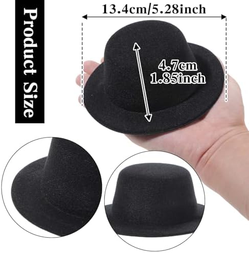 6 Pcs Felt Top Hats, Black Mini Formal Party Hats for Snowman Crafts, Christmas Decoration, Doll and Other Craft Projects, Hair Accessories - 5.3"W
