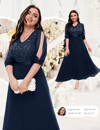 Wedtrend Women's Sequin Dresses Sparkly Glitter Dress Split Sleeves Formal Dresses Maxi Evening Dress