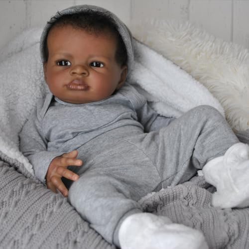 WOOROY Realistic Reborn Baby Dolls Black Boy, 20 Inch African American Newborn Boy Doll, Lifelike Weighted Soft Body, Christmas Birthday Gift for Kids Age 3 +