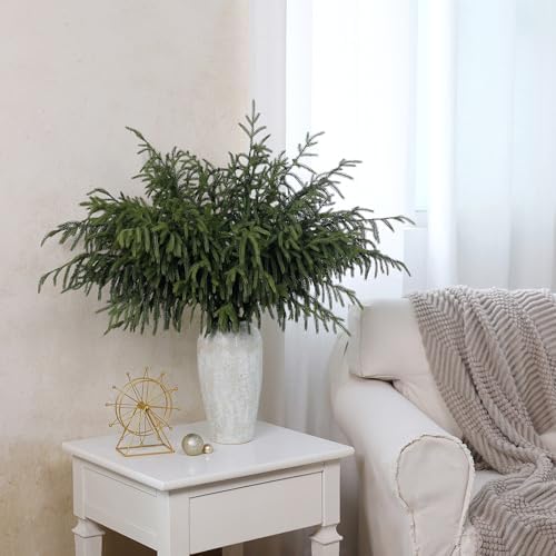 YXZZWL 8 Pcs Christmas Norfolk Pine Branches, 36 Inch Real Touch Artificial Norfolk Pine Branch Faux Cedar Pine Stem Fake Greenery Picks for Vase DIY Garland Wreath Home Garden Decoration