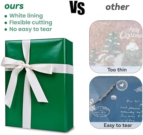 Iioscre Gift Wrapping Paper, Dark Green Wrapping Paper Roll, Matte Metal Solid Color Wrapping Paper for Birthday Christmas Wedding Baby Shower Father's Day Valentine's Day, 17.3 Inch X 32.8 Feet