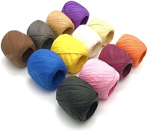 12 Rolls Raffia Ribbon,787 Feet Raffia Twine String for Christmas Valentine's Day Party Gifts Wrapping Florist Bouquets DIY Craft Decoration Weaving,12 Colors