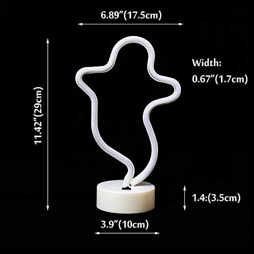 Ghost Neon Lights Halloween Decorations, LED Signs Spooky Shape Neon Signs Night Lights for Gothic, Home, Wall Party Christmas Decor-Ghost with Holder Base(White)