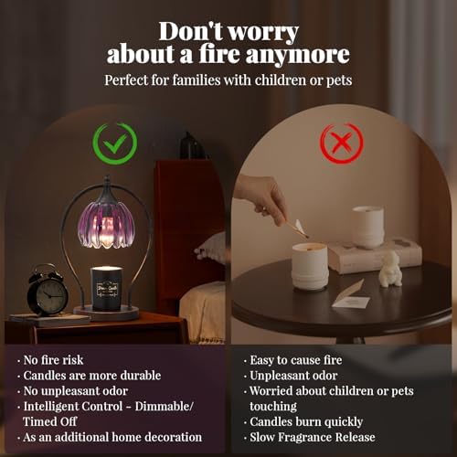 Candle Warmer Lamp, Dimmable Candle Warmer with Timer, Vintage Candles Wax Warmers for Jar Candles Birthday Gifts for Women, Christmas Gifts for Mom, Home Decor for Bedroom Living Room, Purple Black