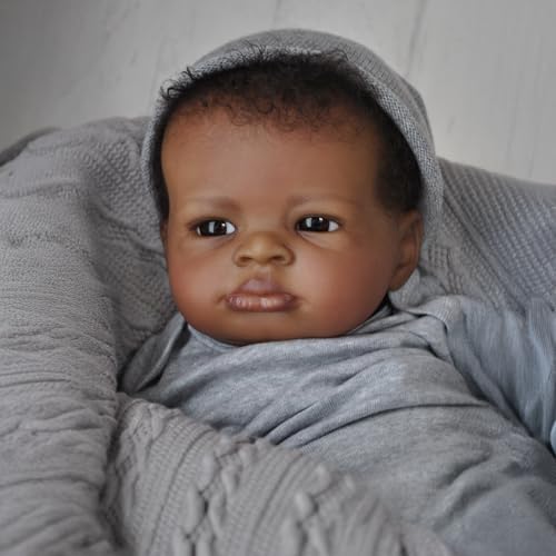 WOOROY Realistic Reborn Baby Dolls Black Boy, 20 Inch African American Newborn Boy Doll, Lifelike Weighted Soft Body, Christmas Birthday Gift for Kids Age 3 +