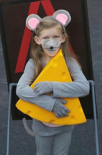 WOVOWOVO Mouse Costume Accessory Set Halloween Rat Costume for Adult Kids, Gray Rat Ears Headband, Nose, Tail & Bow Tie Set for Animal Cosplay Dress Up Party Christmas