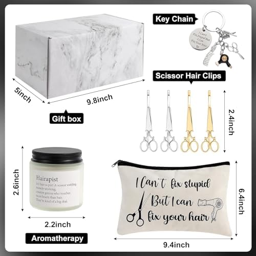 10 Pieces Hairdresser Gifts Set for Women Hair Stylist Appreciation Gift Set Christmas Gift with Tumbler,Socks,Makeup Bag,Keychain,Candle,Scissor Hair Clips,Apron,Greeting Card (Tumbler)