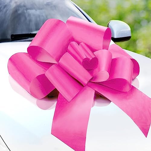 Zoe Deco - Big Car Bow - Pink, 23 Inch - Giant Car Bow w/ 2 Gold Accessory Bows for Birthday, Christmas, Wedding Reception, Surprise Party - Large Gift Wrapping for Huge Present