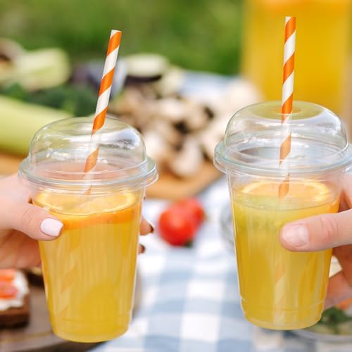 100 Packs Orange Biodegradable Striped Paper Straws, Disposable Drinking Straws for Birthday Carnival Summer Pool Party Wedding Baby Shower Halloween Christmas Party Decoration Supplies