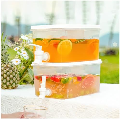 1 Gallon Beverage Drink Dispenser for Fridge, Plastic Beverage Dispenser with Spigot，Juice Container Sealed with Filter Screen，Cold Hot Drink Jug for Christmas Party Supplies (2PCS 1Gallon)