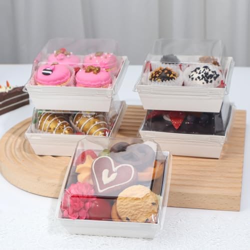 100Pack 4 Inches Charcuterie Boxes with Clear Lids - Bakery, Chocolate Covered Strawberries, Mini Cake, Pie Boxes - Perfect for Christmas, Valentine's, Halloween