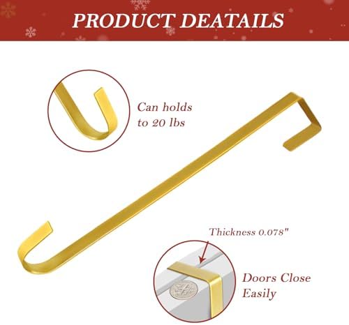 12" Metal Wreath Hanger for Front Door Non-Scratch, Damage-Free Wreath Hanger Heavy Duty, Over-the-Door Hooks for Hanging Welcome Sign, Wreath Holder for Easter, Halloween, Fall, Christmas Decorations