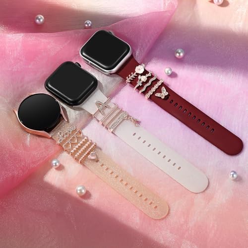 christmas watch charms with 12pcs Decorative ring Loops 3pcs watch stud,metal Diamond Sliding Strap Accessories Compatible with Apple watch Silicone bands iwatch Series Rhinstone ornament