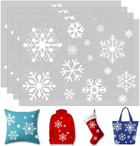 Whaline 4 Sheet Christmas Iron On Transfers Patches Snowflake Heat Transfer Iron Patches Winter Snowflake Heat Transfer Stickers for Clothing Fabric DIY Craft Christmas Winter Costume Decoration