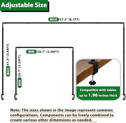 Over The Table Rod Stand with Clamps - Adjustable Table Arch Stand, Metal Table Rod for Wedding, Birthday, Halloween, and Christmas Decorations (29"-97" Length, 26"-42" Tall, Black)