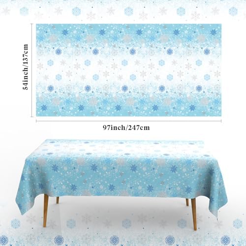 2 PCS Blue White Plastic Snowflake Tablecloth(54x108 Inch) Frozen Birthday Winter Wonderland Decorations Disposable Table Cover Tablecloths for Christmas Holiday New Year Party Favors Supplies Decor