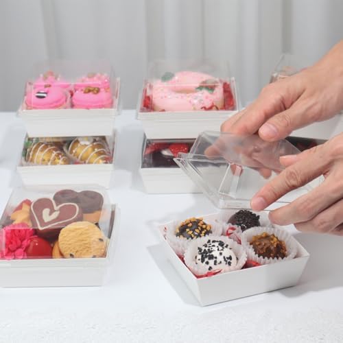 100Pack 4 Inches Charcuterie Boxes with Clear Lids - Bakery, Chocolate Covered Strawberries, Mini Cake, Pie Boxes - Perfect for Christmas, Valentine's, Halloween