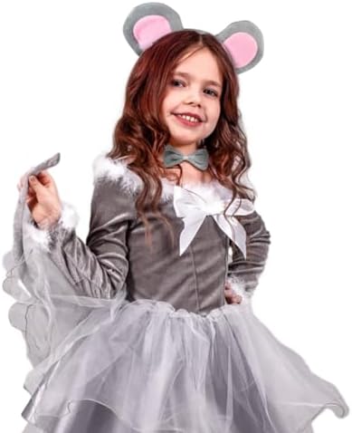 WOVOWOVO Mouse Costume Accessory Set Halloween Rat Costume for Adult Kids, Gray Rat Ears Headband, Nose, Tail & Bow Tie Set for Animal Cosplay Dress Up Party Christmas