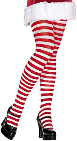 Red and White Striped Tights Candy Cane Elf Tights Christmas Pantyhose Stockings White and Red Striped Pantyhose for Women - Standard Size