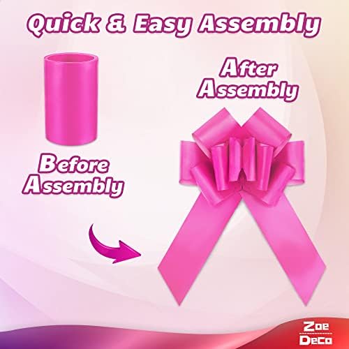 Zoe Deco - Big Car Bow - Pink, 23 Inch - Giant Car Bow w/ 2 Gold Accessory Bows for Birthday, Christmas, Wedding Reception, Surprise Party - Large Gift Wrapping for Huge Present