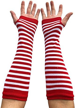 SYAYA Striped Fingerless Gloves for Women Men, Gothic Arm Warmers Winter Fashion for Cosplay & Goth & Punk Emo U-S-A1W