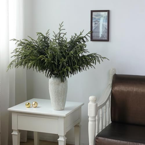 YXZZWL 8 Pcs Christmas Norfolk Pine Branches, 36 Inch Real Touch Artificial Norfolk Pine Branch Faux Cedar Pine Stem Fake Greenery Picks for Vase DIY Garland Wreath Home Garden Decoration