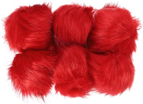 PATIKIL Faux Fur Pom Poms for Hats, 6 Pcs Fluffy Soft Fur Poms Balls with Elastic Loop for Keychain Knitting Hats DIY Scarves Gloves Bag Christmas, Red