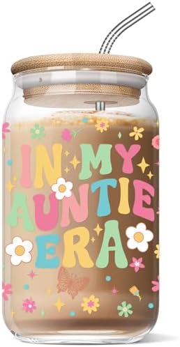 Mother’s Day Birthday Gifts for Aunt Auntie - Funny Christmas Gifts from Niece for Auntie, New Aunt - 16 Oz Glass Coffee Cup