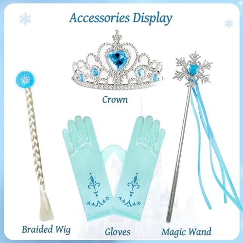 BOMLY Girls Princess Dress Up Costume Outfit with Accessories for Kids Halloween Christmas Birthday Party Cosplay