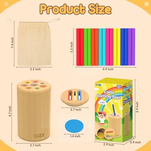 ZIZZ Montessori Toys for 1-3 Years Old - Color Sorting Toys for 1-3 Year Old Toddler Color&Shape Learning Game Educational Toy for Toddler Ages 2-4 Toddlers Christmas Birthday Gifts