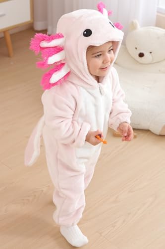 DarkCom Unisex Baby Axololtl Costume Animal Onesie Toddler Hooded Romper Halloween Kids' Christmas Pajamas