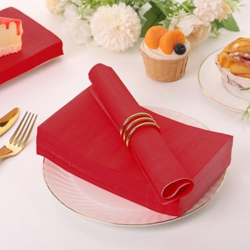 100 Pcs Red Paper Napkins Disposable - Red Guest Dinner Napkins for Bathroom Wedding Birthday Anniversary Christmas Party