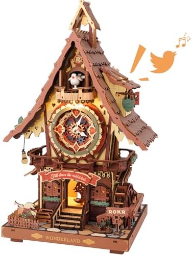 ROKR 3D Wooden Puzzles for Adults, Cuckoo Clock Model Kit, Room Home Decor DIY Watch Making Kit Functional Mechanical Building Toys, Hobbies Birthday Christmas Day Gifts for Men Women 14+