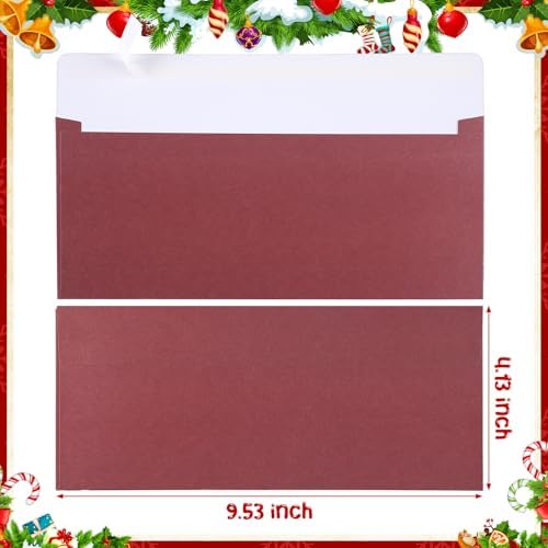 Zhanmai 60 Christmas Envelopes #10 Holiday Xmas Self Adhesive Envelopes for Mailing, Office, Business, Wedding, Birthday, Party, Gift Supplies, 4.13 x 9.53 Inch