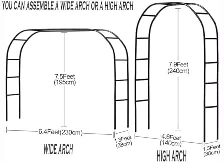 Adorox 7.8ft Garden Arch Trellis for Climbing Plants, Metal Arch Frame, Pumpkin Archway Outdoor Garden Arbors and Arches for Halloween Christmas Birthday Party Baby Shower Decoration(Black)