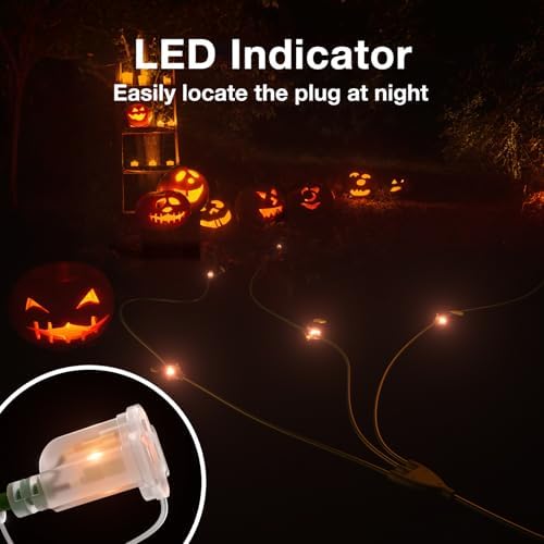 addlon 50FT Christmas Outdoor Extension Cord with Multiple Outlets, 1 to 3 Splitter with 6 Outlets, 16/3 SJTW Weatherproof Power Cable for for Outdoor Lights and Holiday Decorations, ETL Listed, Green