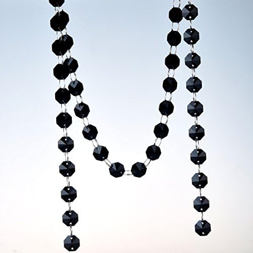 H&D 6FT Glass Crystal 14mm Octagon Beads Chain Chandelier Prisms Hanging Wedding Garland Christmas Decor (Black)
