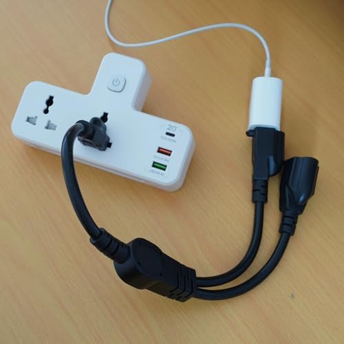 1.5 FT Extension Cord Splitter 1 to 2, 3 Prong Indoor Power Outlet Splitter, 16AWG Cable Wire Extender Space Saver for Halloween Lights, Christmas Decorations, Computer, Scanner, Black