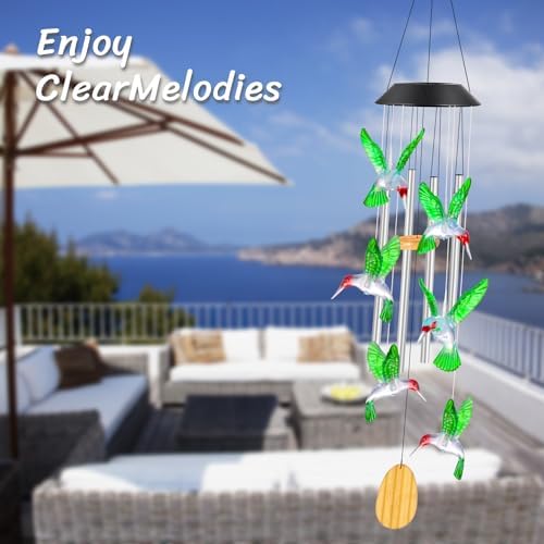 Womens Gifts for Christmas Birthday Gifts for Women Mom Grandma Gift Hummingbird Wind Chimes Solar Lights for Outside Outdoor Yard Home House Patio Garden Decor Gift for Mom Sister Men Wife