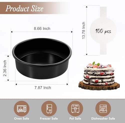 AIVIKI 8-Inch Round Cake Pan Set of 3, Nonstick Smash Cake Baking Pans Tins with 100 Pieces Parchment Paper, Carbon Steel Bakeware for Birthday Christmas, Oven & Dishwasher Safe