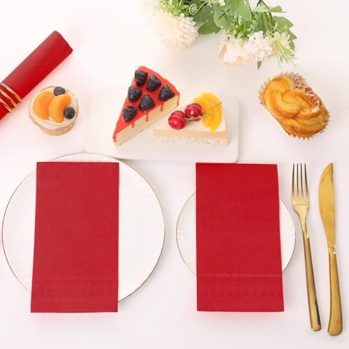 100 Pcs Red Paper Napkins Disposable - Red Guest Dinner Napkins for Bathroom Wedding Birthday Anniversary Christmas Party