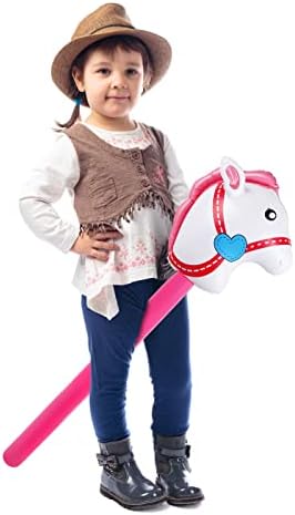 6 Pieces Inflatable Stick Horse,Inflatable Horsehead Stick Balloon Pony Stick for Christmas Horse Themed Birthday Party Decorations Supplies Favors Props Cowboy Horse Costume Stick,37 Inch Pink