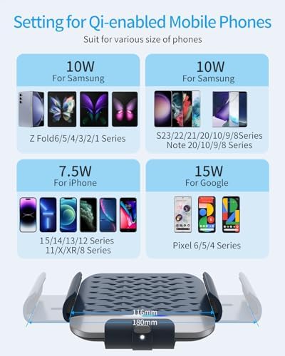 Wireless Car Charger for Samsung Galaxy Z Fold 7/6/5/4/3, Dual Coils，Fast Charging Phone Car Mount for Christmas, Auto-Clamping Air Vent Dashboard Car Phone Holder for Galaxy Z Fold/Note