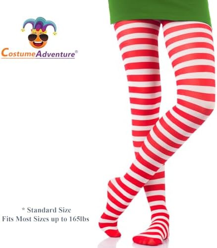Red and White Striped Tights Candy Cane Elf Tights Christmas Pantyhose Stockings White and Red Striped Pantyhose for Women - Standard Size