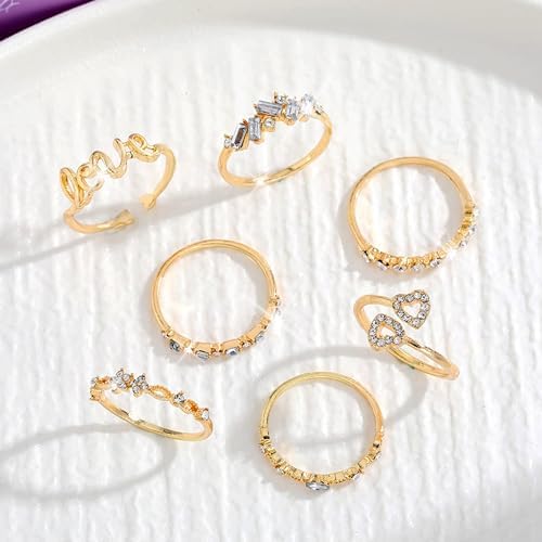 Gold Stackable Rings for Women Teen Girl Gifts Trendy Stuff Simple Star Moon Heart Knuckle Ring Set Boho Cute Stuff Gold Ring Pack Jewelry Birthday Christmas Gifts 2025 Stocking Stuffers