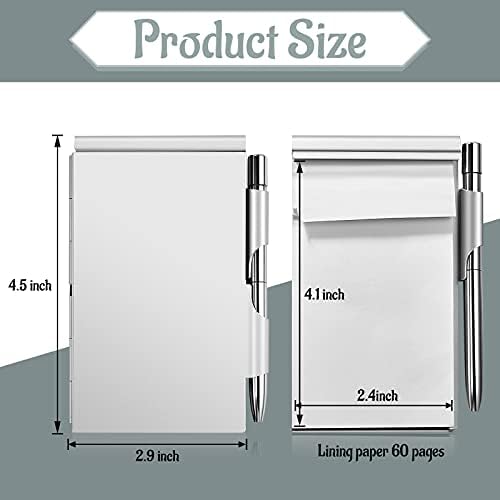 2 Pieces Metal Pocket Notebook with Pen and Refillable Paper, Aluminum Flip Mini Notepad Holder, Small Journal with Pen Holder for Office Supplies Christmas gifts(Black, Silver)