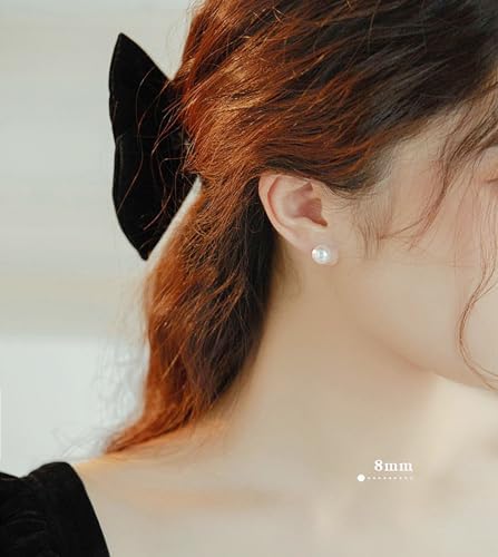 12 Pairs Pearl Studs Earrings for Women, Stainless Steel Hypoallergenic White Faux Simulated Pearl Earrings, 4 Mixed Sizes Round Ball Jewelry for Wedding Birthday Christmas