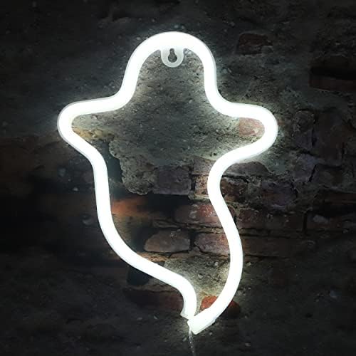 White Ghost Halloween Lights Neon Signs, Gothic Shaped Lamp USB/Battery Operated Night Lights for Home, Wall, Festival, Party, Christmas Decor-Ghost(White)